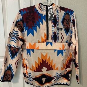 Aztec Skull  Half-Zip Anorak Lightweight Hooded Pullover Jacket size M